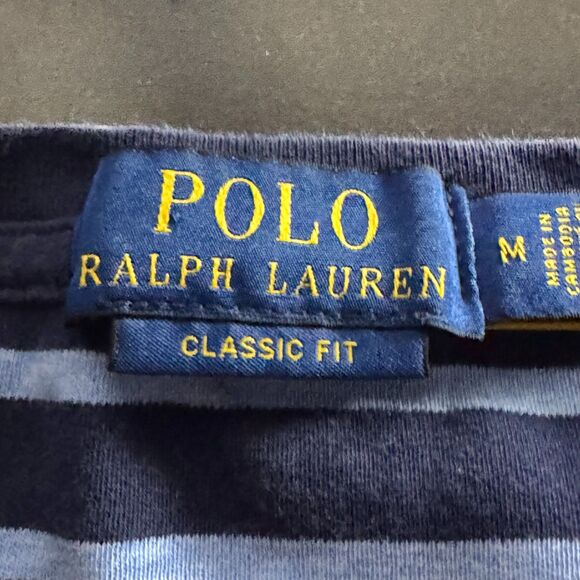 Polo Ralph Lauren Classic Fit Striped T-Shirt Navy Blue Size M - Picture 4 of 10